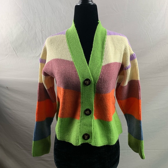 Color Block Button Up Cardigan - Picture 5 of 7